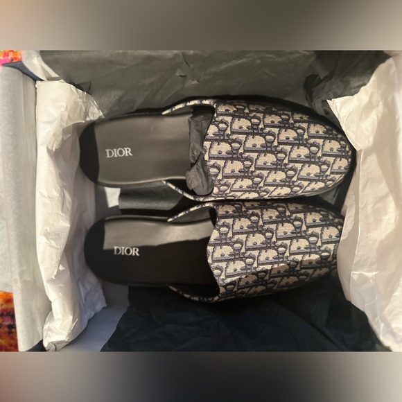 COPY - DIOR HOMME INDIOR JACQUARD MULE- BEIGE/NAVY DIOR OBLIQUE JACQUARD PRINT-… - Picture 6 of 12